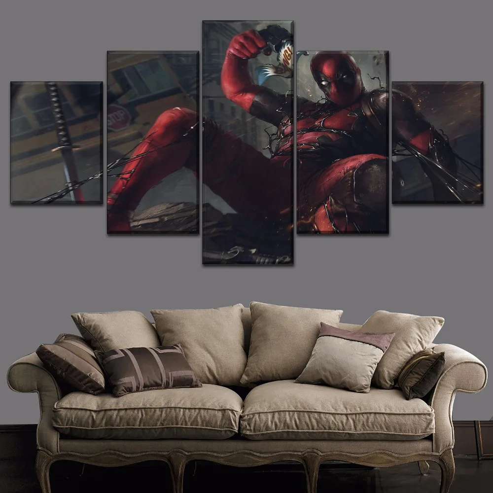 

Home Decorative Modular Picture 5 Piece Deadpool Venom Symbiote Movie Painting Modern Canvas HD Printing Type Wall Poster