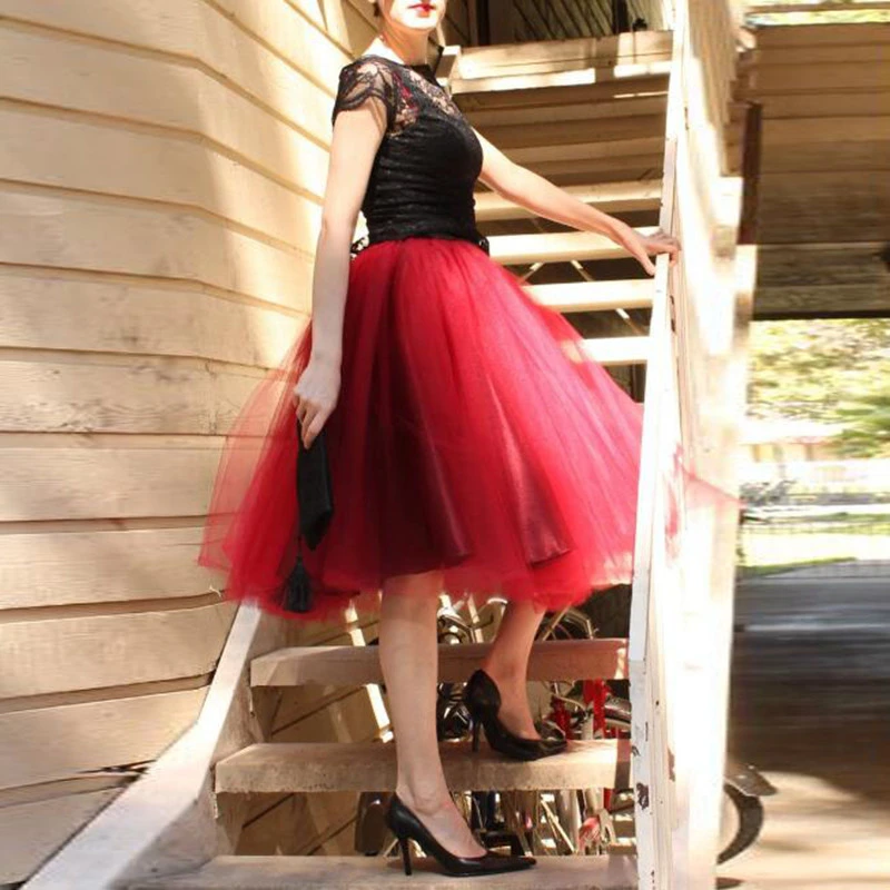 Faldas de tul hinchadas para mujer, vestido de fiesta color burdeos, a la moda, a la de la rodilla, la última moda|Faldas| - AliExpress