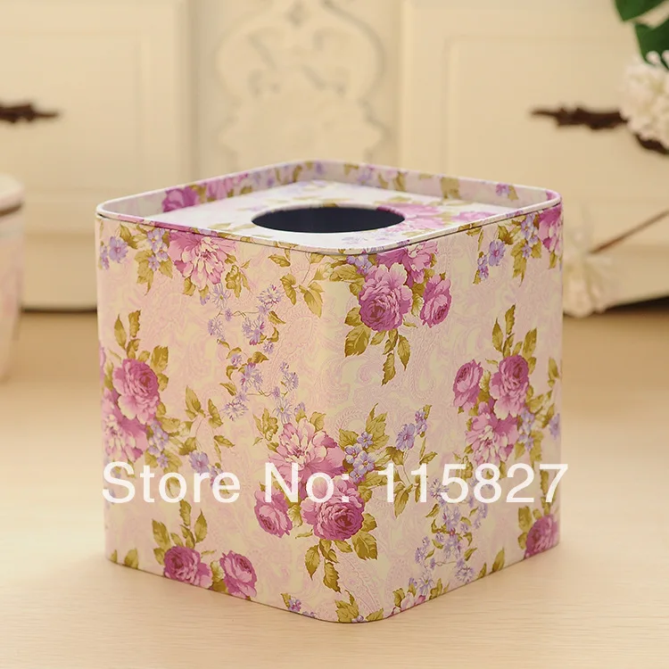 

Free Shipping!Spring flower Iron Facial paper case Flower Tissue Box Metal square Napkin Holder Rose Flower Home Storage box