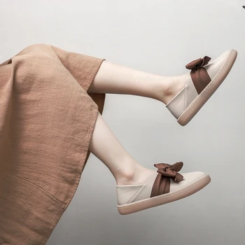

2019 spring and autumn new wild paste dish knot flat single shoes female peas evening shoes