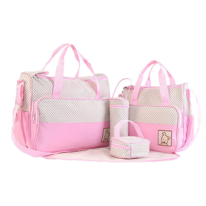 

5 Pcs Set Baby Bag Maternity Large Capacity Baby Diaper Bag Multifunction 3-In-1 Strollers Maternity Baby Nappy Hospital Bag