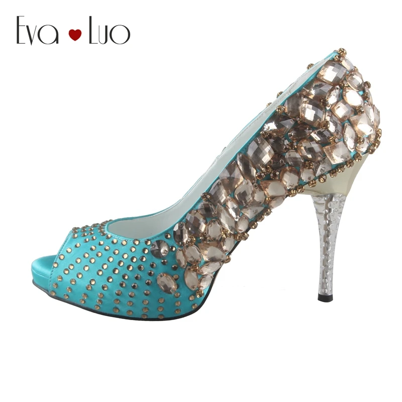 blue open toe wedding shoes