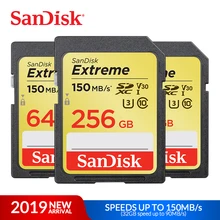 SanDisk слот для карт памяти Extreme SDHC/SDXC SD карты в формате 4K UHD, объемом памяти 32 Гб или 64 ГБ, 128 ГБ C10 U3 V30 150 МБ/с.(32 Гб: 90 МБ/с.) UHS-I флеш-карта