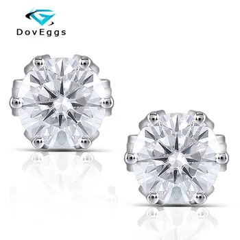 

DovEggs 14K White Gold 2CTW 6.5mm F Color Clear Round Brilliant Moissanite Stud Earring Push Back Lotus Shaped for Women