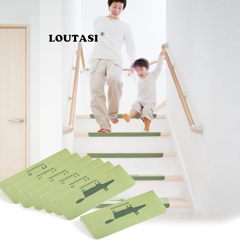 LOUTASI 5Pcs/lot Stairs Mat Cartoon Printed Step Basic Non-Slip Rubber Back Skid-Resistant Carpet Stair Gripper Home Floor Mat