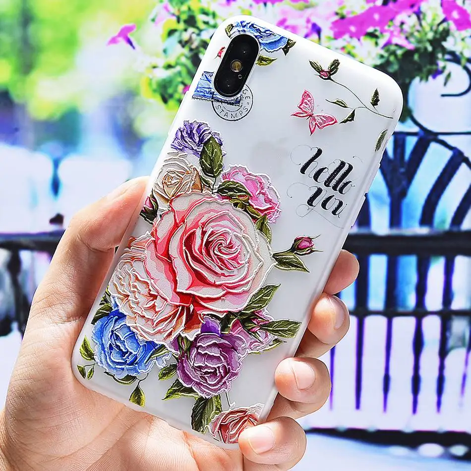 3D Silicone Relief Floral Case For iPhone XS Case For iPhone 2018 XS Plus Soft TPU Flower Matte Case Cover Phone Cases On        (25)