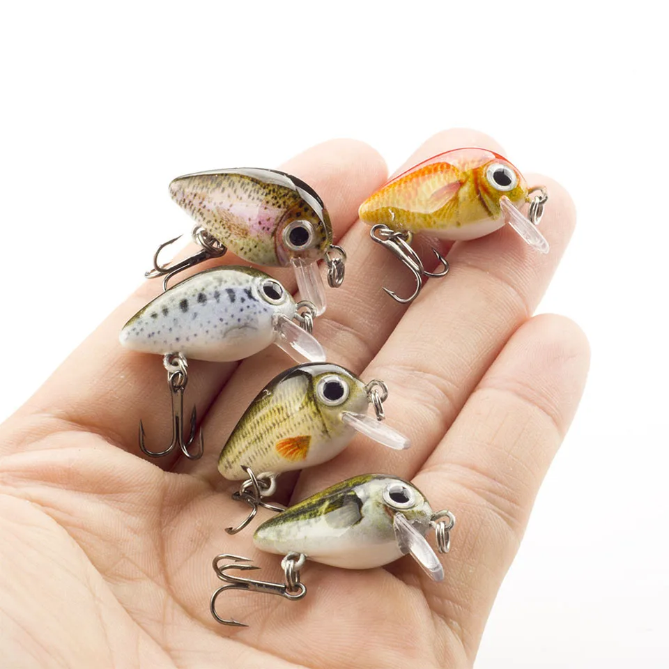 5PCS/Lot 1.8g 3cm Topwater 0.1-0.5m Wobbler Japan Mini Crankbait 5Baits with Plastic Box Fly Fishing Lure Crazy Wobbler