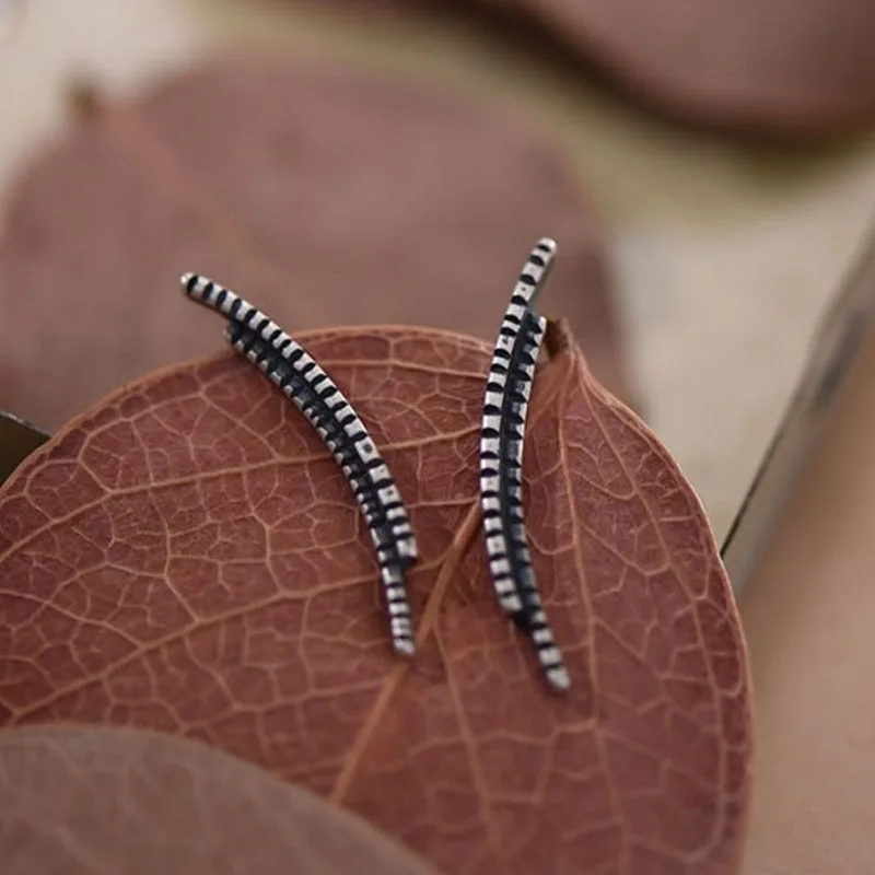 

2018 New 925 Sterling Silver Earrings Long Vintage Double Lineshape Ear Studs Men or Women Fashion Jewelry Prevent Allergy