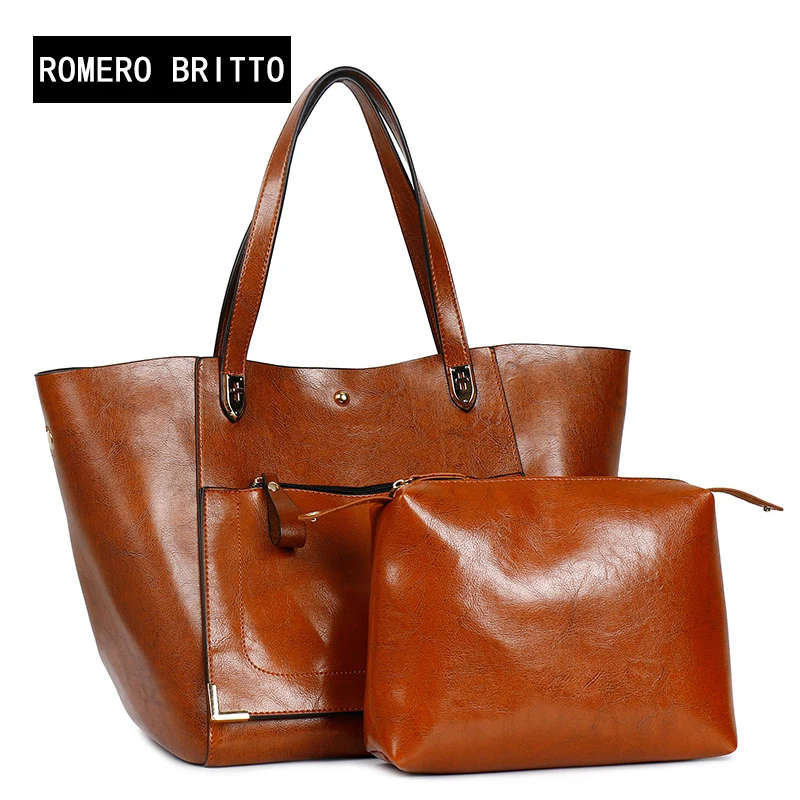 

Women bag Oil wax Women's PU Leather Handbags Luxury Lady Hand Bags With Purse Pocket Women messenger bag Big Tote Brand bags