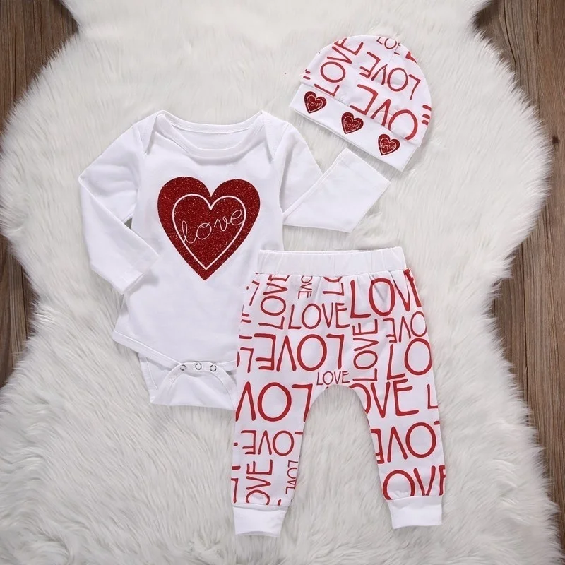 

Cute Newborn Toddler Baby Girl Boy Autumn Clothes Long Sleeve Romper & Thicken Pant & Hat 3 Pieces Baby Clothes Sets