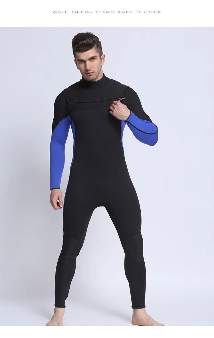 

2019 Men Plus Size Diving Wetsuit Keep Warm 3mm Neoprene One Piece Full Suit Blind Stitching Jumpsuit Surfing Suit Black Blue
