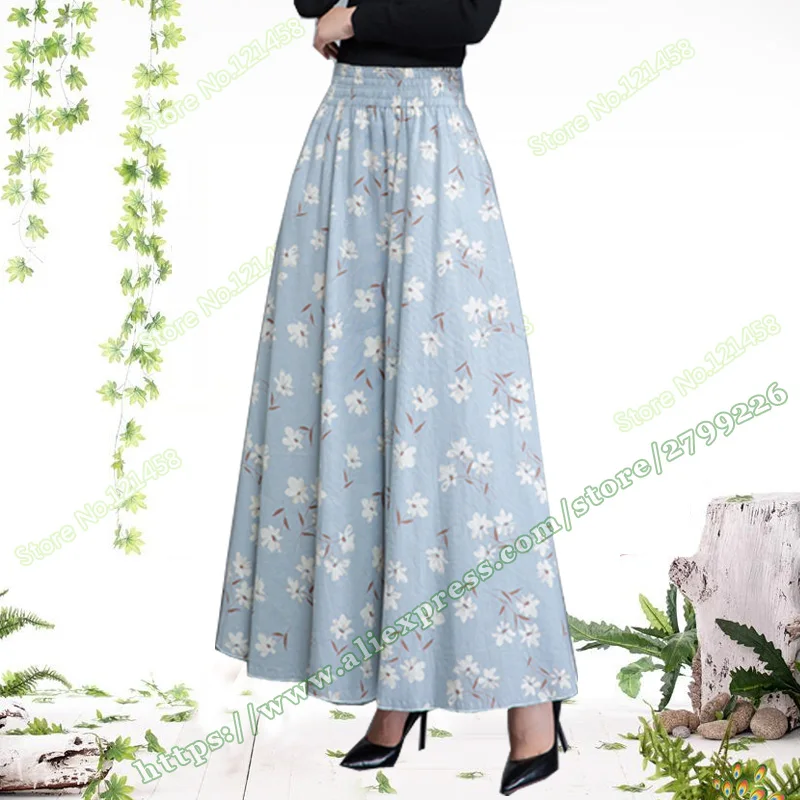 

Spring and Autumn Plus Big Size 5XL XXXXL Casual Vintage Cotton Linen Floral Polka Dot female Pleated Maxi Long Skirts Womens