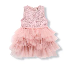 Летнее платье для девочек; коллекция года; Брендовые вечерние многослойные платья принцессы с жемчужинами и бусинами; Детский костюм; одежда для детей; цвет РОЗОВЫЙ, От 3 до 7 лет