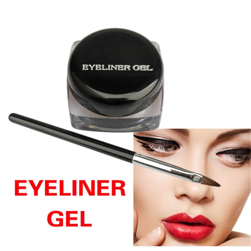 Waterproof Eye Liner Eyeliner Gel Makeup Cosmetic + Brush Black Liquid