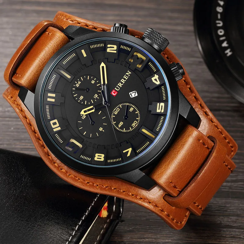 Acheter Curren homme Décontracté Sport Quartz Montre Hommes Montres Top Marque De Luxe Quartz Montre En Cuir Militaire Montre Bracelet Mâle horloge 8225