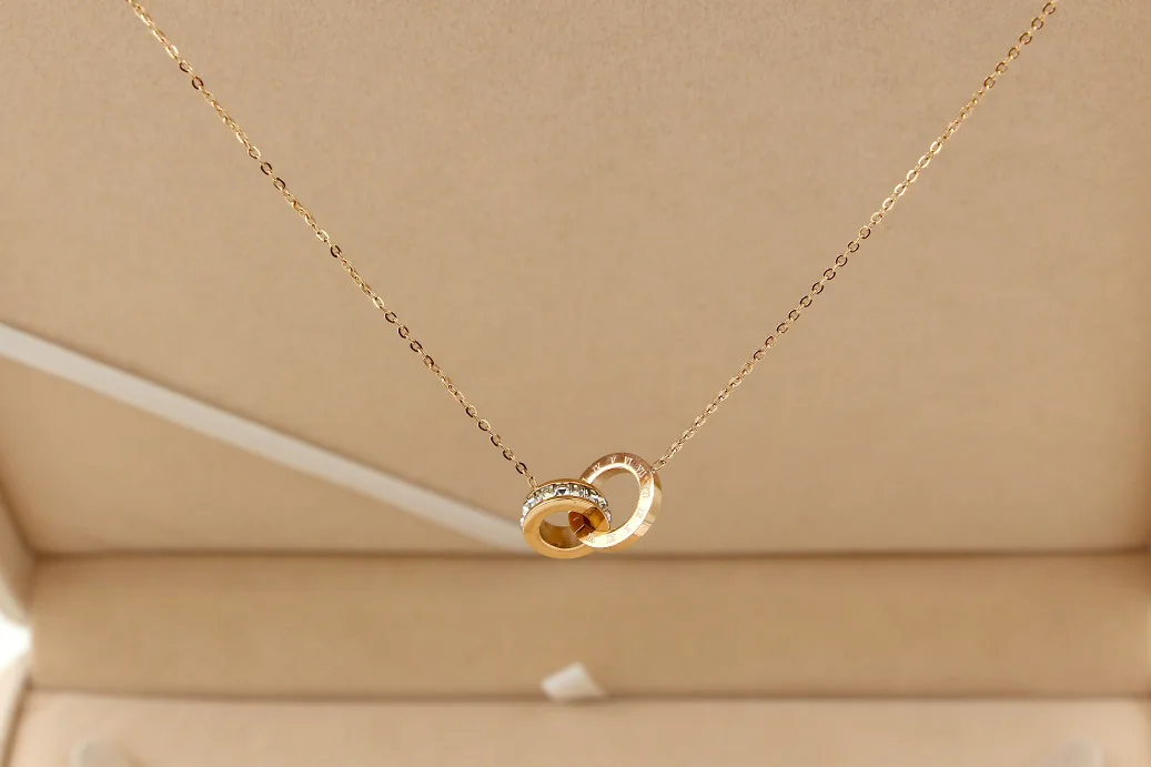 Модное ожерелье для женщин из нержавеющей стали звено цепь из розового золота круглое римское ожерелье с буквенными подвесками кубического циркония ювелирные изделия Чокер подарок