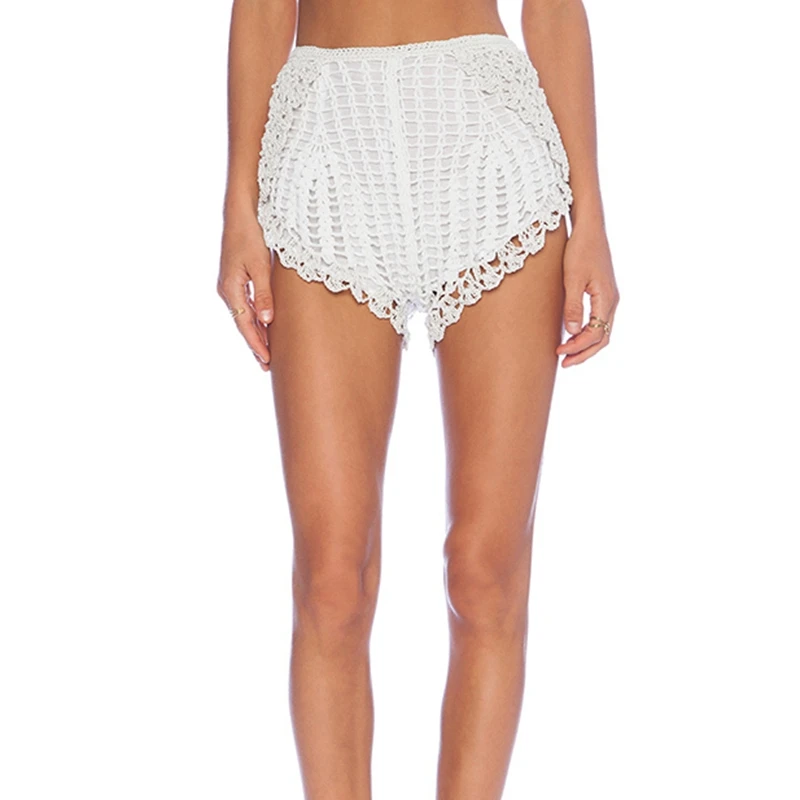 

European Spring Summer Women Shorts Elastic High Waist Lace Short Pants