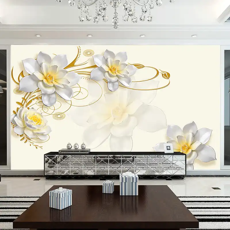 Murales De Papel Magnolia De Flores Grandes 5d Papel Tapiz De