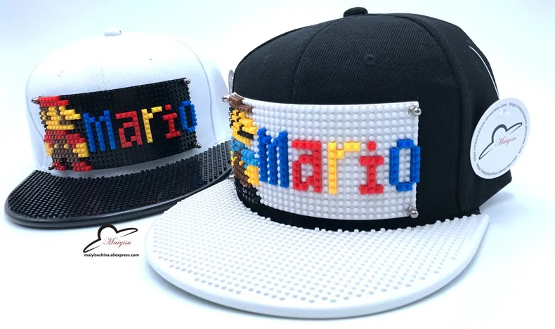Мода Супер Марио мозаика настроить Snapback DIY Marie brick полями на заказ для шляпы хип-хоп Snapback шляпа бейсбольная Кепка