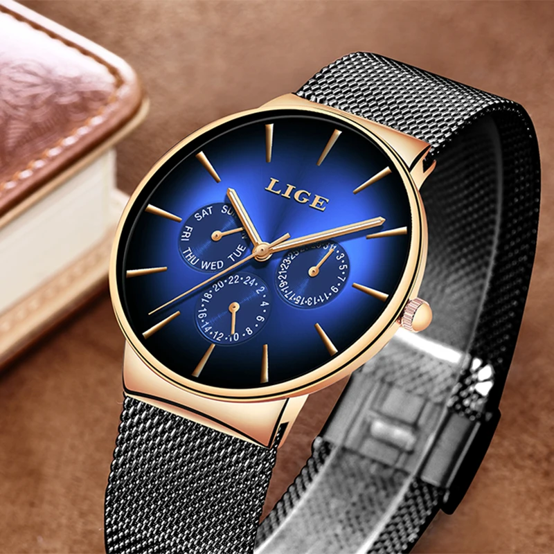 

Relogio Masculino LIGE Cool Men's Watch Ultra-thin Dial Stainless Steel Waterproof Sports Watches Mens Automatic Date Week Clock