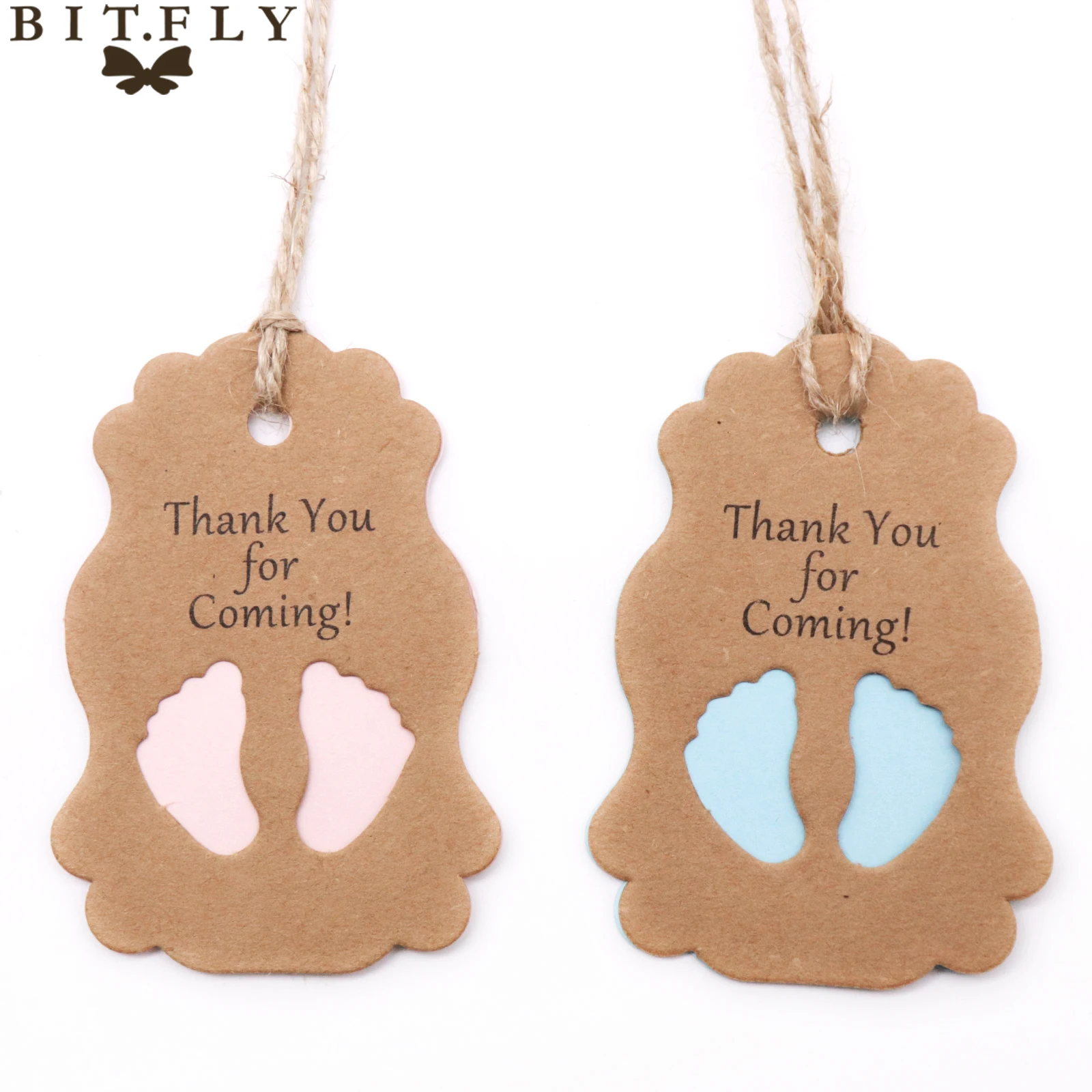

50pcs/set Kraft Paper Baby Ankle Gift Tags Label with Rope Gift Cards For DIY Baby Shower Birthday Wedding Favor Party Supply