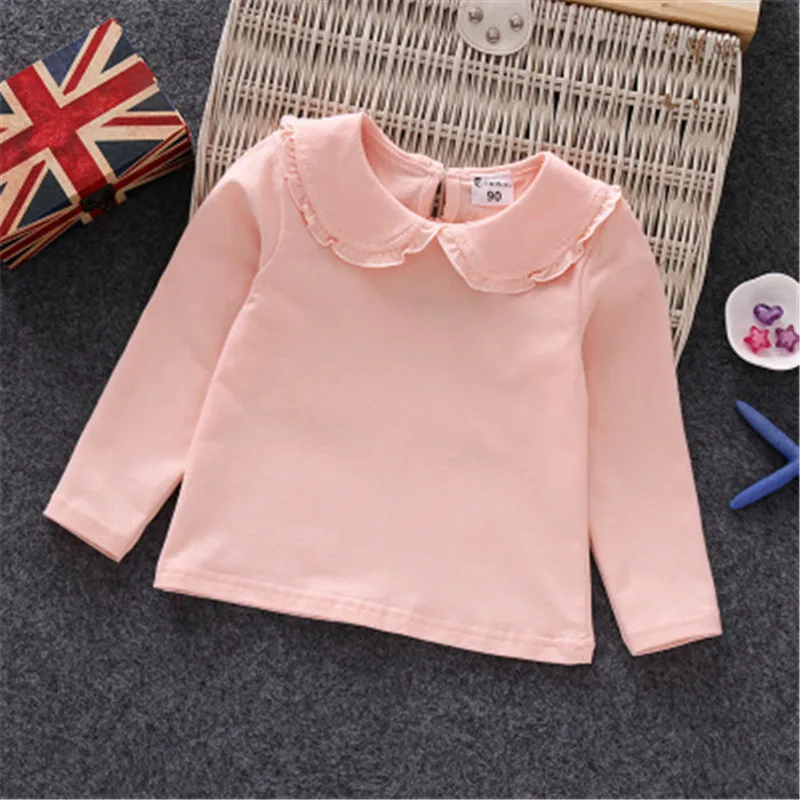 

2018 spring cotton solid girls blouses kids turn-down collar loose shirts Multicolored clothes children's basic tops 1-7y AA3125