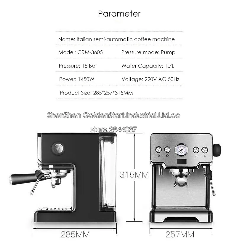 15 бар давление полуавтоматическая итальянская Эспрессо машина CRM-3605 Коммерческая Кофеварка 220 В л резервуар для воды кофе машина
