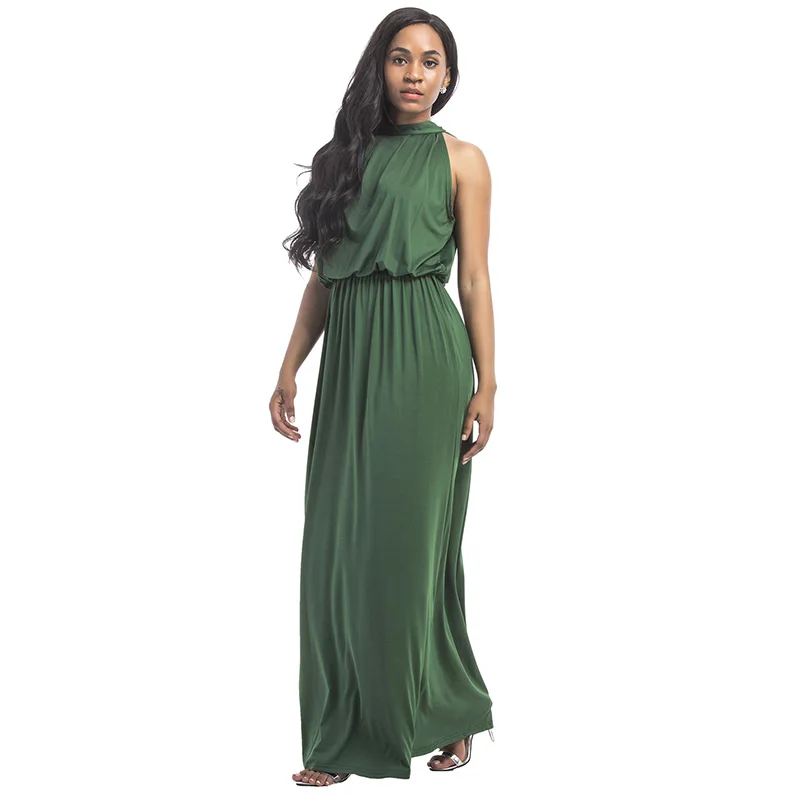 Kostlich Loose Casual Plus Size Ladies Dreses Elastic Waist Back Bow Tie Sexy Women Long Dress O-Neck Sleeveless Summer Dress (10)