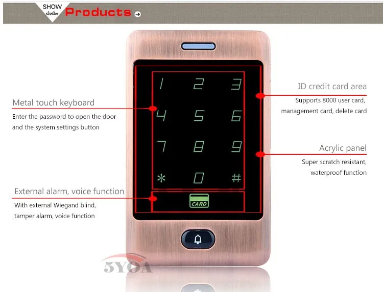 5YOA BC30FY RFID Контроль доступа Водонепроницаемый 125 кГц сенсорная клавиатура система контроля допуска к двери KDL металлический чехол Корпус Подсветка клавиатуры