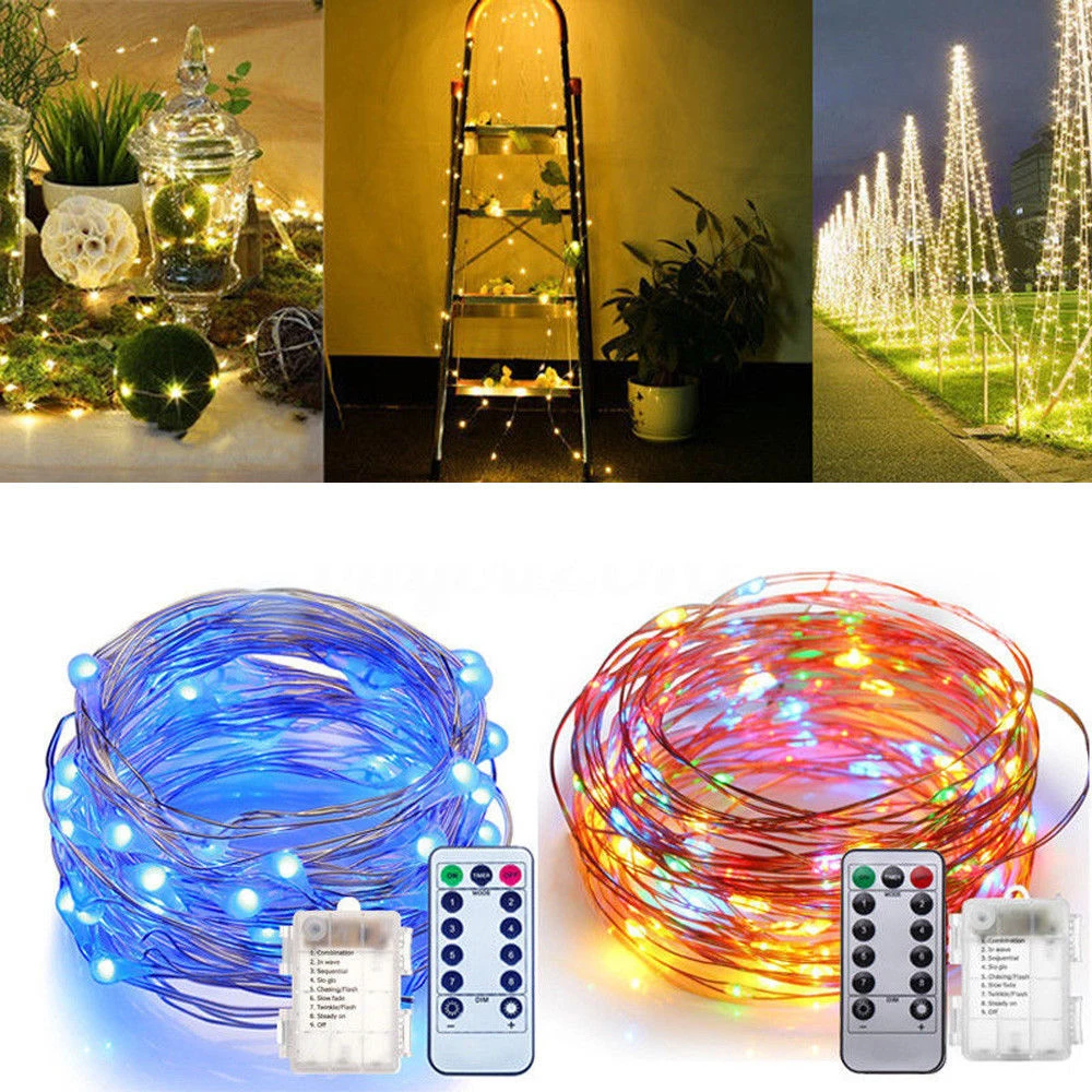 Fairy Lights Battery Operated LED String Lights Remote Control Timer Twinkle String Lights 8 Modes 5m 10m Firefly Lights purple string lights