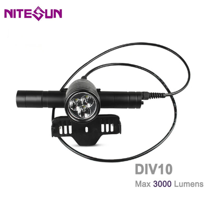 NITESUN DIV10 фонарь для дайвинга 3* CREE XM-L2 U4 LEDs max 3000лм подводный 200 м Водонепроницаемый подводный фонарик с батареями