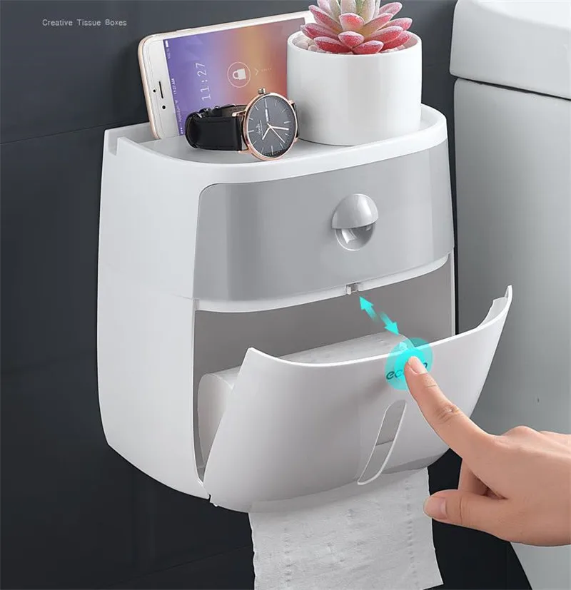Водонепроницаемый пластиковый держатель для туалетной бумаги для ванной комнаты, настенный бумажный ящик для хранения, двухслойный диспенсер