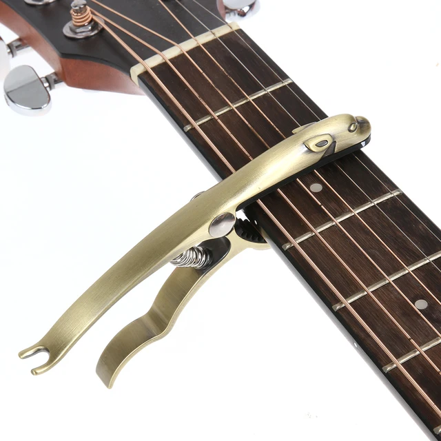 Jaguar Capo Spring Clamp Metal Capo in Jaguar Style, Gold & Black