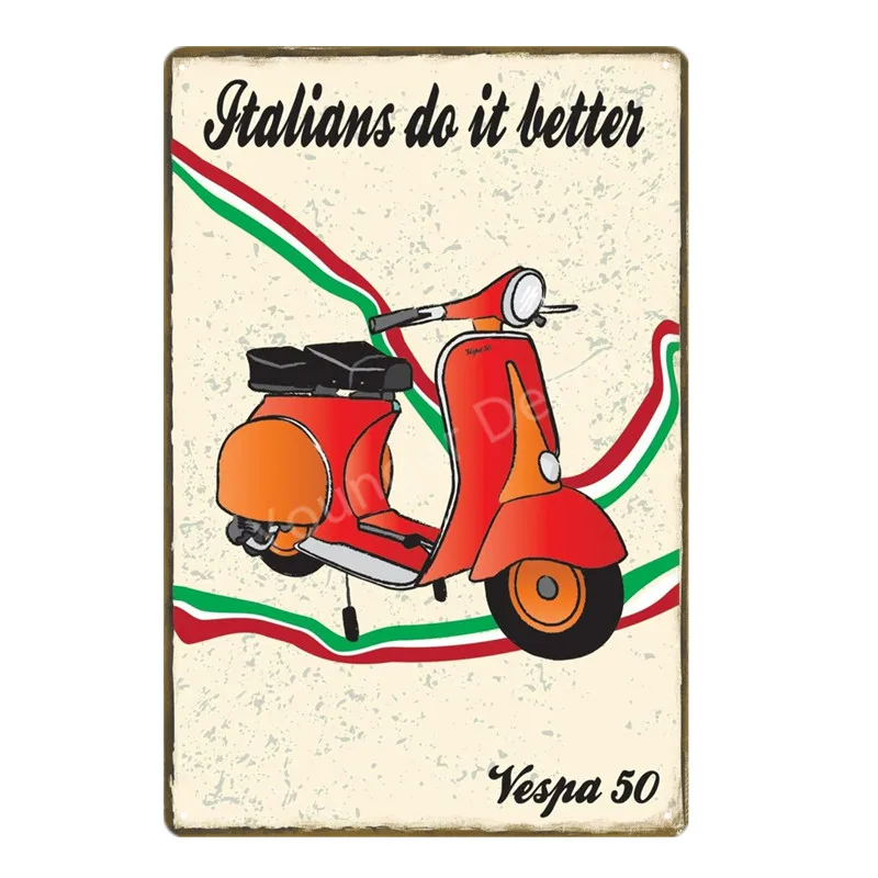 Винтажные наклейки для домашнего декора Vespa скутер Мотор Оловянная вывеска настенный художественный Принт плакат для паба бара гаража салон магазин металлическая доска YD015 - Цвет: YD0332