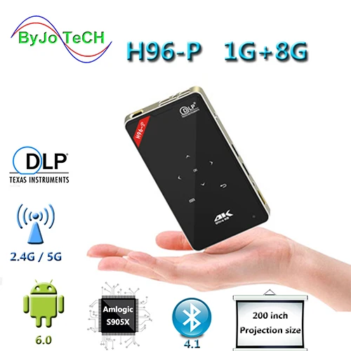 ByJoTeCH H96-P проектор 1G 8G или 2G 16G Мини портативный карманный проектор DLP проектор Android proyector Система домашнего кинотеатра H96p - Цвет: H96-P 1G8G