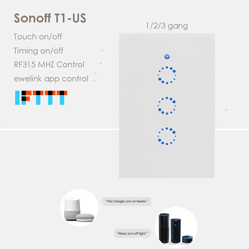 Sonoff T1 US 1 2 3 банды, сенсорный/RF315/ewelink приложение Wi-Fi удаленный настенный светильник переключатель, умный дом настенный переключатель работает с Alexa, Google Home