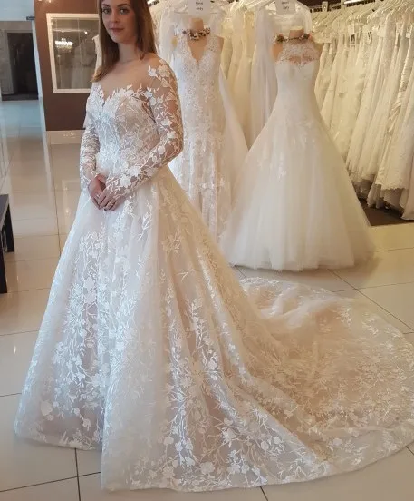 Vestidos de Novia ТРАПЕЦИЕВИДНОЕ кружевное свадебное платье сексуальное платье для невесты без спинки с длинными рукавами Brautkleid Abiti da Sposa