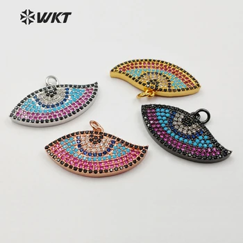 

JF141 Exquisite Evil Eye Pendant Micro Pave Pendant With Colorful Cubic Zircon For Women Necklace Making CZ Findings 13*32mm