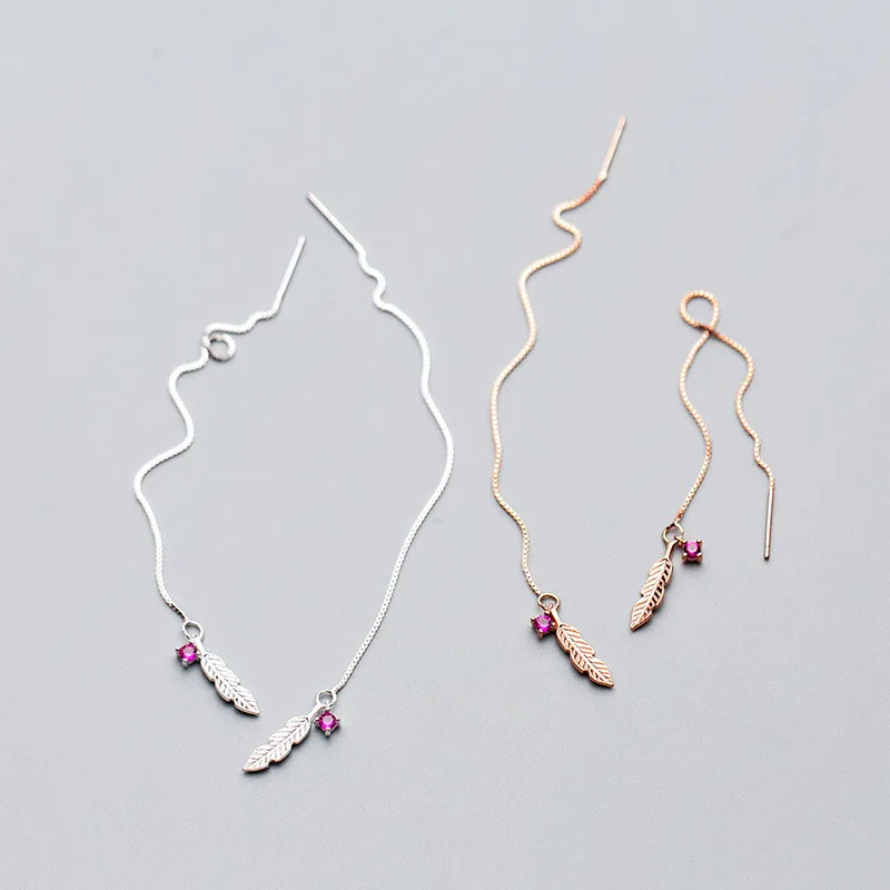 

Fashion n Leaves Feather CZ 925 Sterling Silver Dangling Earrings