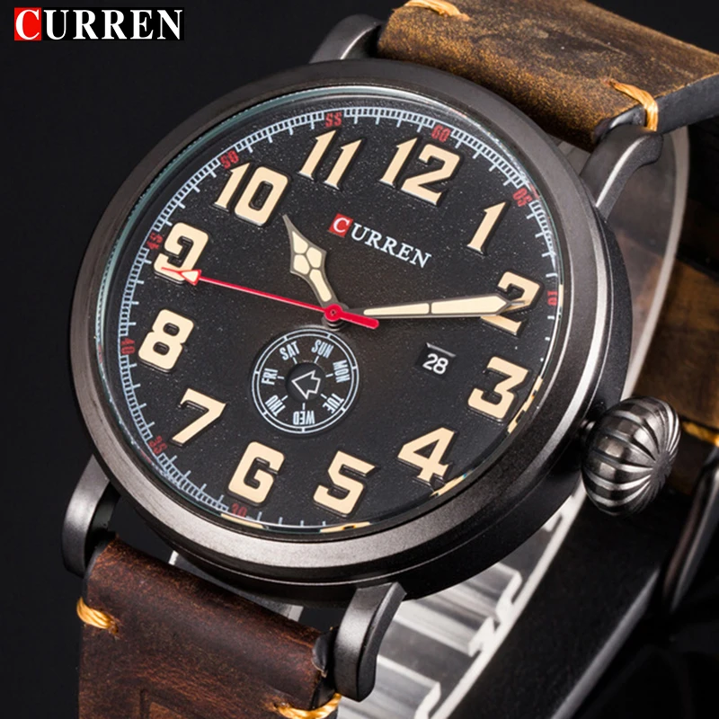 

Curren Leather Band Watches Men Top Brand Relogio Masculino Mens Sports Clock Analog Quartz Wrist Sports Watch Reloj Hombre 8283
