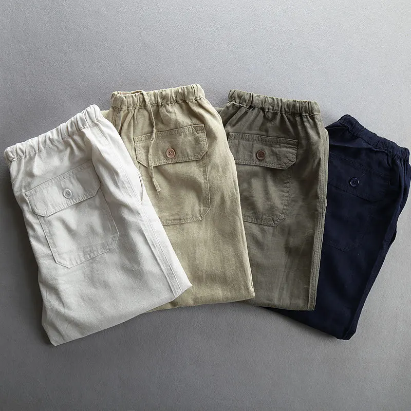 Mens Linen Cotton Casual Pants for Summer