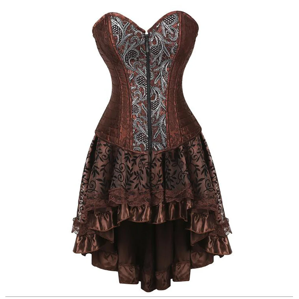 Женское готическое корсетное платье, винтажный комплект из 2 предметов, бодишейпер, бюстье в стиле стимпанк, платье, викторианский косплей костюм, кружевные вечерние платья
