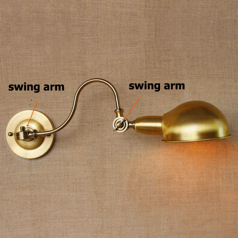 new design classical antique gold adjustable wall lamp with long swing arm for workroom bedside bedroom illumination sconce