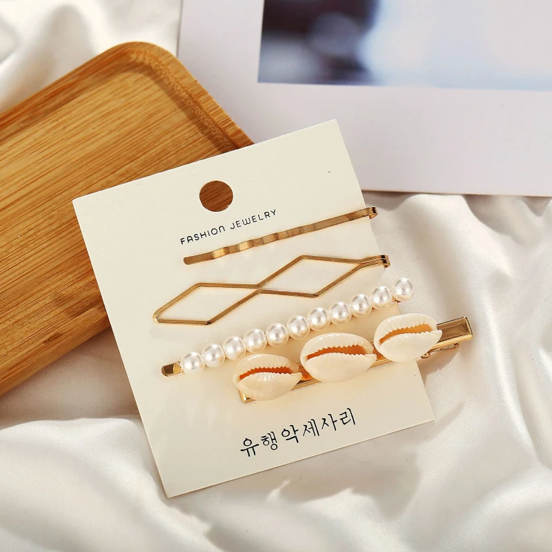 Модный корейский жемчужный морской раковины комплект заколок для волос для женщин девочек свадебная металлическая заколка аксессуары для волос ювелирные изделия