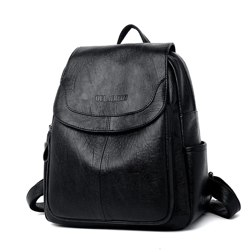 LANYIBAIGE женские кожаные рюкзаки женская сумка на плечо женский рюкзак винтажные школьные рюкзаки для девочек рюкзак для путешествий - Цвет: Black