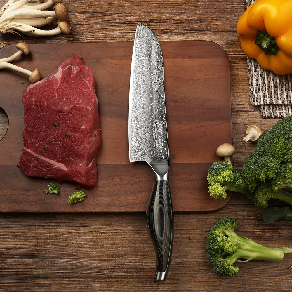 

SUNNECKO Premium 7 inch / 5 inch Santoku Knife Damascus Steel Sharp Blade Kitchen Knives Pakka Wood Handle Meat Cutter Knife