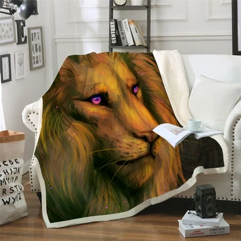 

New 2019 Lion Face Printed Velvet Plush Throw Blanket Bedspread for Kid Girl Sofa Sherpa Blanket Couch Quilt Travel Cover