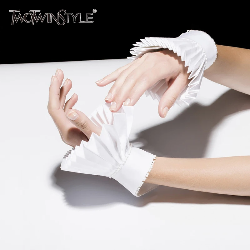 

TWOTWINSTYLE Pleated Raglan Sleeves With Gloves Women Ruffles White Cuffs Spring Summer 2019 Female Vintage Fashion Accessories