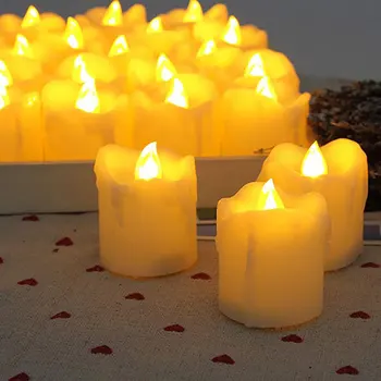 

12pcs Flameless Candles With Timer/Electric Amber Yellow Candle LED Tea Light Home Dinner Room Party Decor/Big Votive Candles