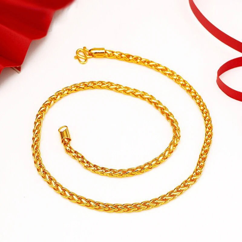 

MxGxFam ( 48 cm x 5 mm ) HIP HOP 24 k Pure Gold Color Weave Chain Necklaces For Men Street Dance Good Quality